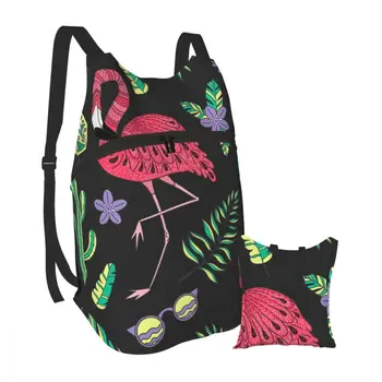

Lightweight Packable Backpack Foldable Tropical Flamingo Exotic Leaves ultralight Outdoor Folding Handy Travel Daypack Bag