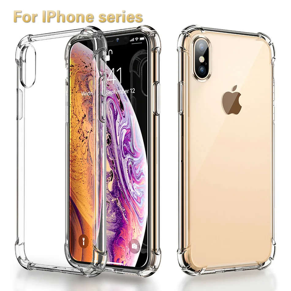 

For iPhone XS MAX XR XS X 7 8 6 6S Plus Anti-fall Transparent shell For IPhone 6.1 6.5 6.8 2019 Airbag Armor Cover Capa Coque