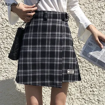 

Skirts Women Plaid All-match Kawaii Trendy Korean Style Skirt Daily Simple Casual A-Line High-waist High-quality Lovely Girls