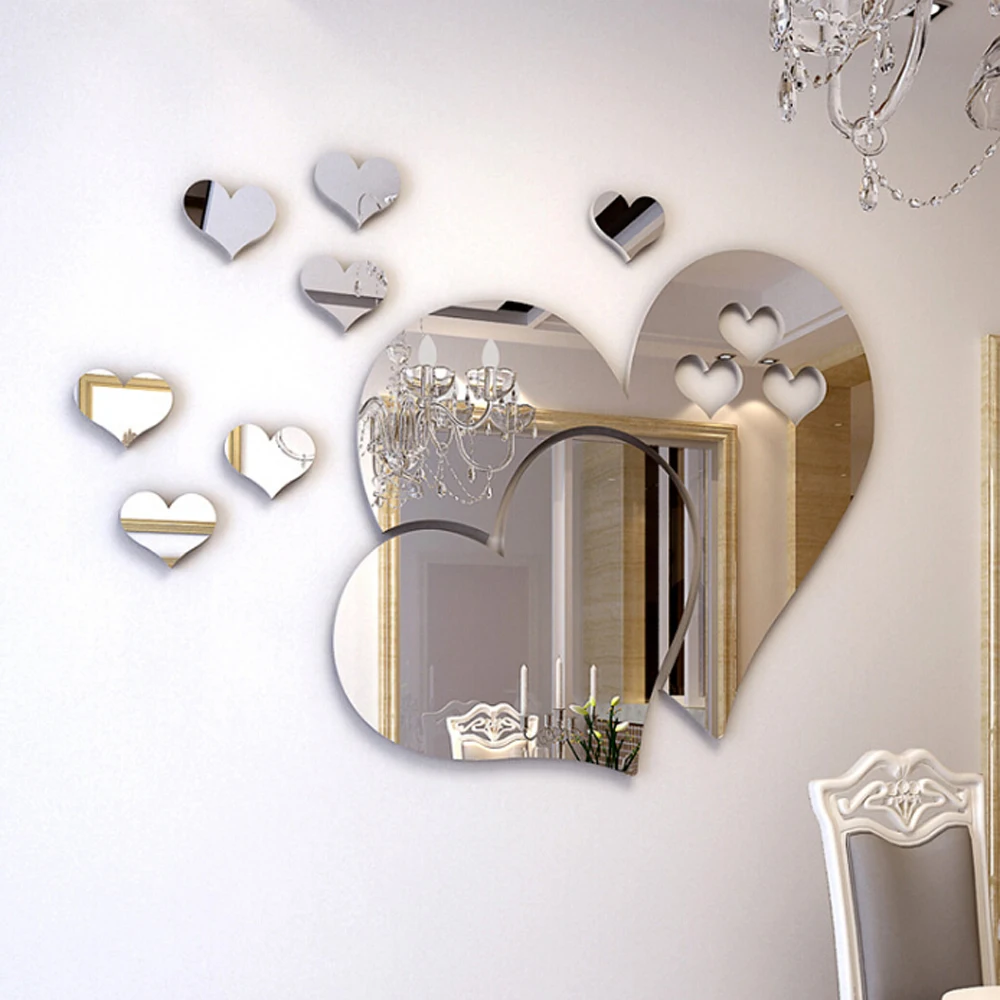 3D зеркало любовь сердца Наклейка на стену DIY Гостиная Искусство, Настенное Украшение Съемный Настенный стикер s домашний декор