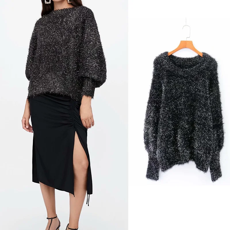 

za o-neck lantern sleeve sweater women mohair winter sweater casual ropa mujer pull femme nouveaute 2019