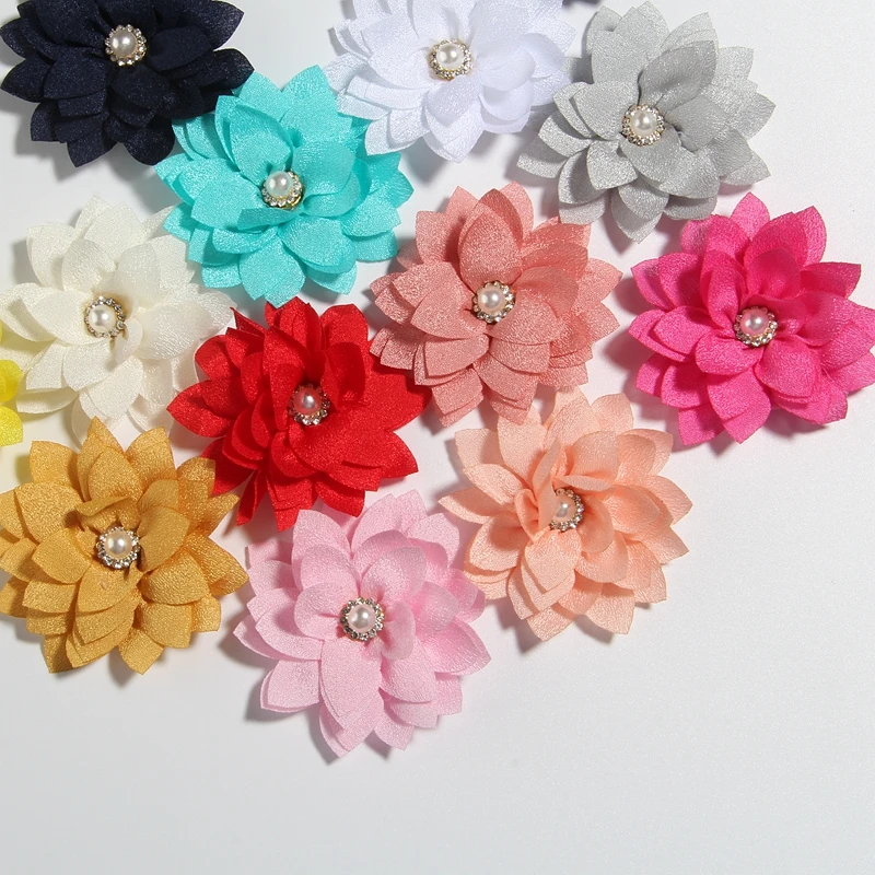 

120PCS 5.5CM 2.1" Small Layer Fabric Flower For Wedding Boutique Chiffon Lotus Hair Flowers For Kids Hair Accessories Headbands