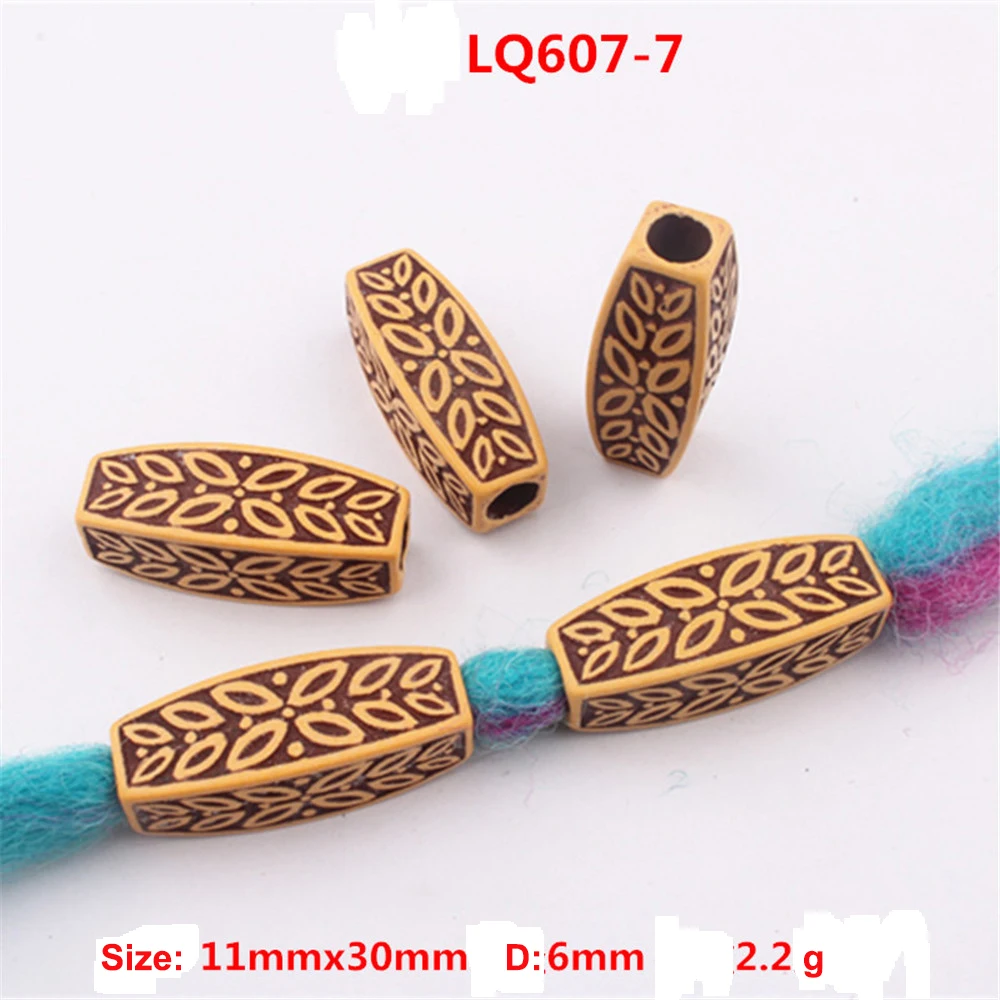 10Pcs Hair Jewelry Braid Rings Decoration Pendants Dreadlocks Beads Cuffs Rings Imitation Wood Plastic Beading Accessories