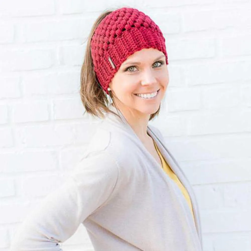 Gestrickte Beanie Mütze Mit Pferdeschwanzöffnung Für Damen_voghion.com