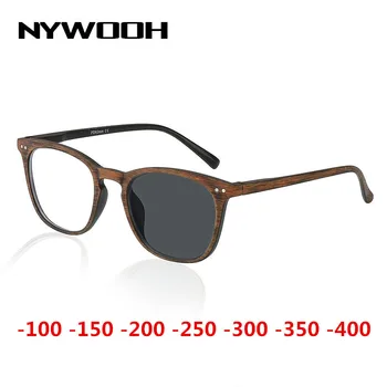 

NYWOOH Photochromic Finished Myopia Glasses Women Men Imitation Wood Frame Student 1.56 Aspherical Lens Shortsighted Eyeglasses