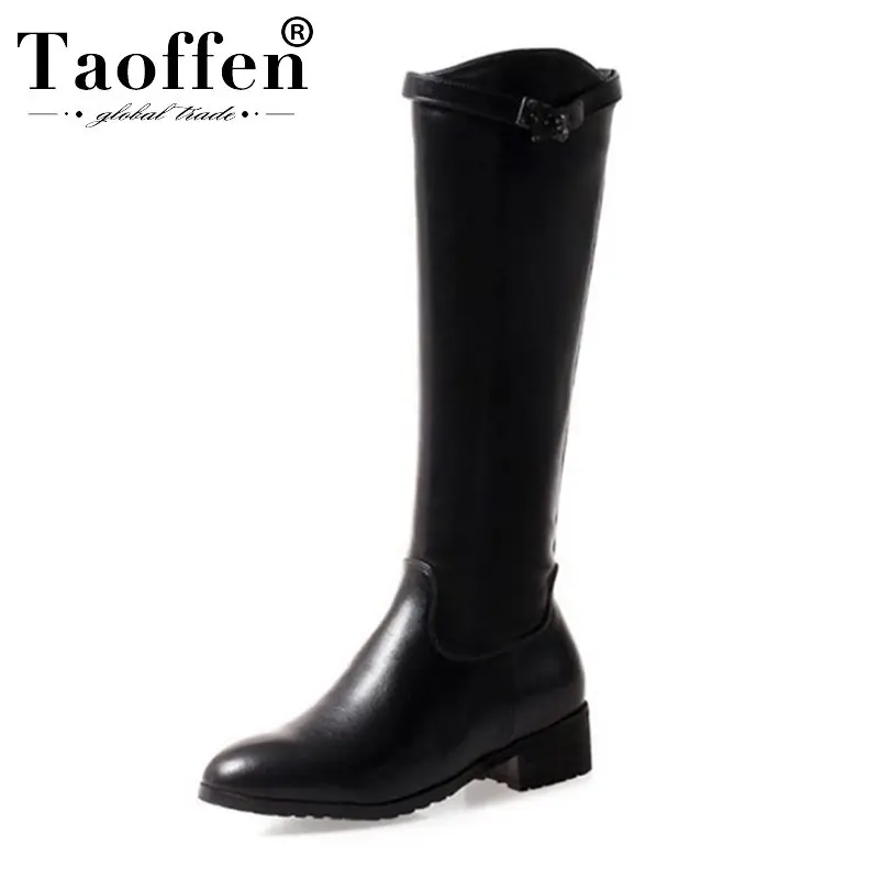 Taoffen/женские сапоги до колена; повседневная обувь на толстом каблуке в стиле пэчворк; женская зимняя обувь на меху; классическая женская обувь; размеры 32-43