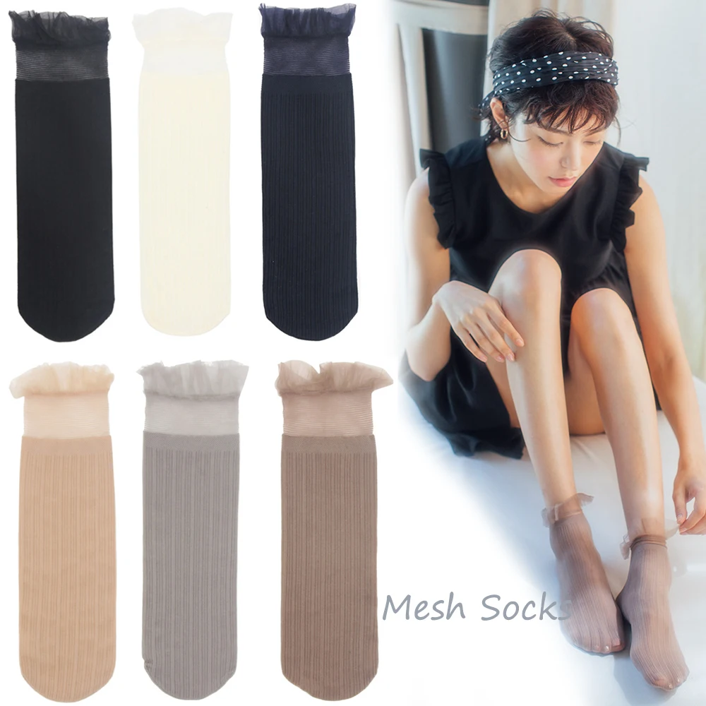 

1 Pair Women Mesh Thin Socks 2020 Spring Summer New Soft Lace Transparent Fashion Unisex Comfortable Cartoon Short Socks