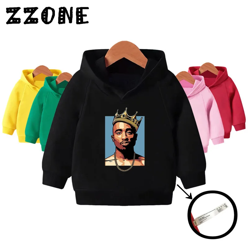 

Детские толстовки Tupac с капюшоном и принтом, Детские свитшоты в стиле хип-хоп, детский пуловер, хлопковые топы, осенняя одежда для девочек и мальчиков, KMT287