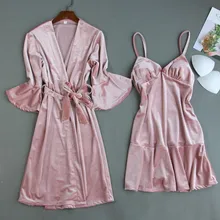 Новинка зимы, бархатное кимоно, платье для женщин, длинный рукав, пижама, 2 шт, халат, набор, сексуальный, на подтяжках, домашняя одежда, пояс, домашний халат