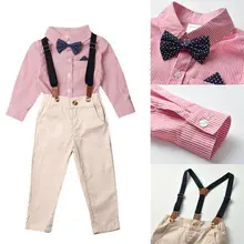 CANIS/милый осенний костюм джентльмена с длинными рукавами для маленьких мальчиков футболка с галстуком-бабочкой комплект одежды из топа и штанов