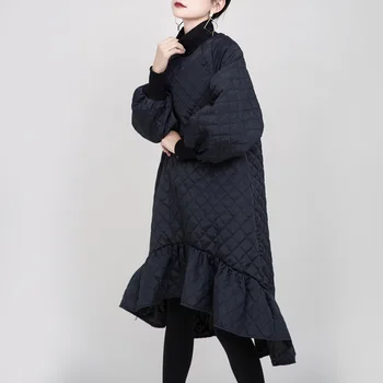 

Autumn and winter new temperament elegant European and American loose ruffled fish tail plus cotton dress