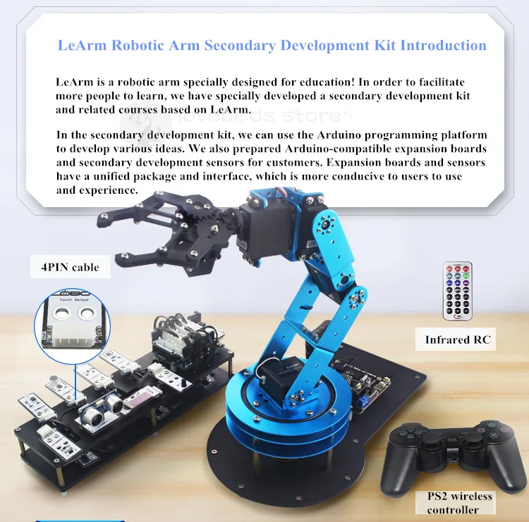 LOBOT 6DOF алюминиевый LeArm Роботизированная рука с открытым исходным кодом/вторичное развитие/MCU Обучающий робот