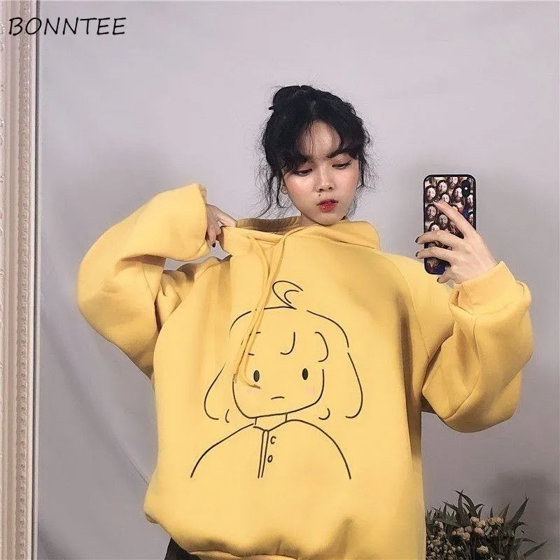 Толстовки женские с принтом Kawaii Ulzzang Harajuku мягкие плюс бархатные Большие размеры уличная простая с капюшоном модная женская толстовка шик