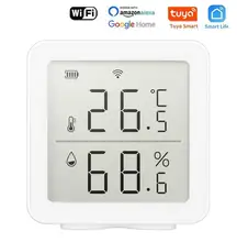 Tuya-Sensor de temperatura y humedad WIFI para interiores, higrómetro, termómetro, Detector, compatible con Alexa, Google Home, Sensor de vida inteligente