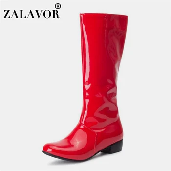 

ZALAVOR Plus Size 30-48 Women Winter Flats Boots Patent Leather Women' Shoes Fashion Zipper Half Boots Round Toe Warn Shoes