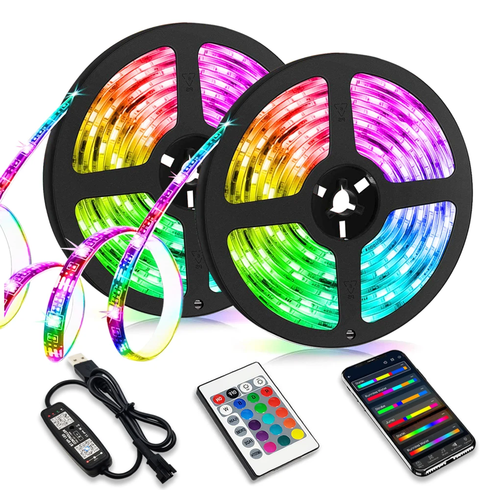 WS2812B LED Strip Lights 1M-5M Bluetooth Control USB Luces RGB 5050 SMD 2835 Diode Tape Flexible Lamp For Home Fita Festival Luz | Освещение