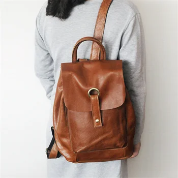 

Ellacey New 2020 Genuine Leather Backpack Men Women Large School Bag Casual Vintage Cow Leather Backpack Retro Travel Backpack