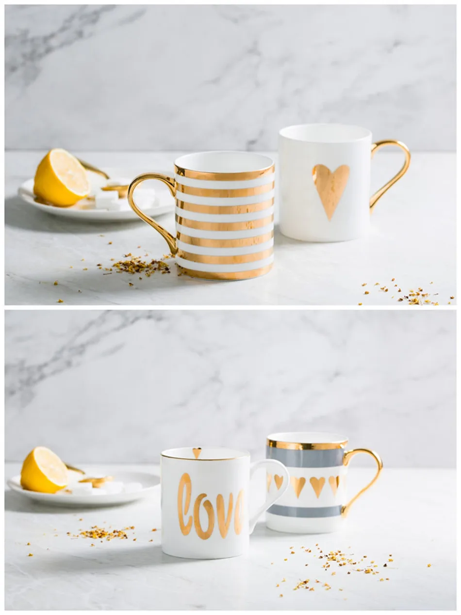 Творческий керамический кофе кружка для завтрака чашки для молока и чая любовь звезда в полоску узор золотой нож с ручкой, покрытой металлом кружка домашняя офисная кружка подарок