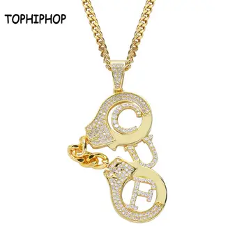

TOPHIPHOP Handcuffs Pendant Iced Out Bling Charm Cubic Zirconia Necklace Trendy Rock Hip Hop Punk Suitable Jewelry Gift