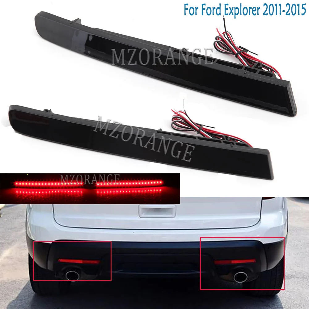1 Pair Smoky Black  LED Rear Bumper Reflector Light For Ford Explorer 2011-2015 Fog Lamp Tail Brake Light Car Accessories