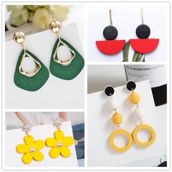 

Korean Style Fashion Wood Drop Earrings for Women Brincos Dangle Earring Retro Geometric Jewelry Statement Party Gifts