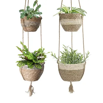 

Garden Nordic Hanging Plant Pot Plants Hanger Cotton Rope Hanging Natural Seagrass Flower Planting Basket Basket Holder Decor