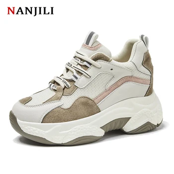 

Genuine Leather Women Chunky Sneakers Korean Fashion New Female Platform Thick Sole Casual Shoe Woman Vulcanize Shoes 8cm