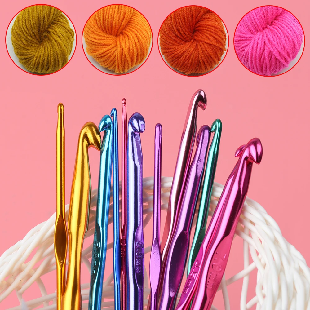 

mylb 12pcs/set New Multicolor Aluminium 2mm-10mm Crafts Sewing Tools Home Accessories Crochet Hooks Yarn Knitting Needles Kit