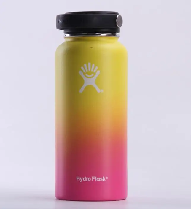 yellow pink 32 унции/40 унций гидро колба термос чашка бутылка из нержавеющей стали с широким горлом вакуумной изоляцией путешествия портативные бутылки для воды Гибкий Колпачок - Цвет: yellow pink