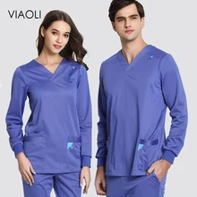 Viaoli, новинка, Стрейчевые вязанные в рубчик скрабы, медицинская форма, Полностью эластичная медицинская одежда, набор для мужчин, топ и штаны, скрабы, медицинская форма wo men