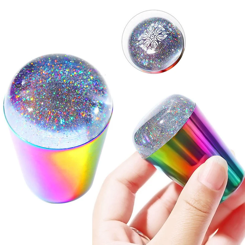 

1PC 2-Color Silicone Head Silicone Seal 4cm Big Stamper Stamping Scraper Metal Handle Jelly Silicone Polish Print Template Tools