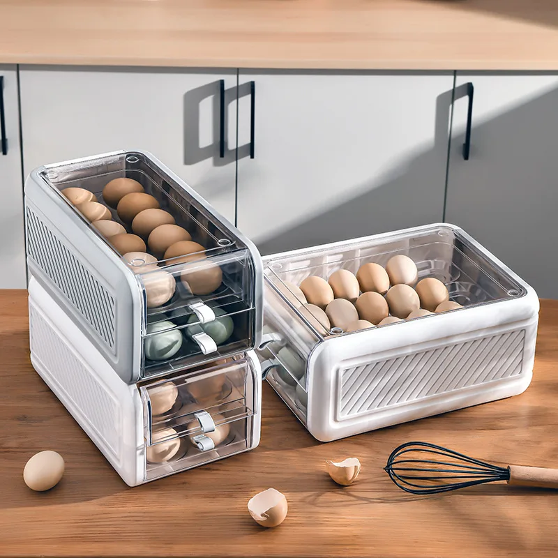 Japanese-style double stacking drawer type egg fresh-keeping kitchen storage box transparent refrigerator food container | Дом и сад