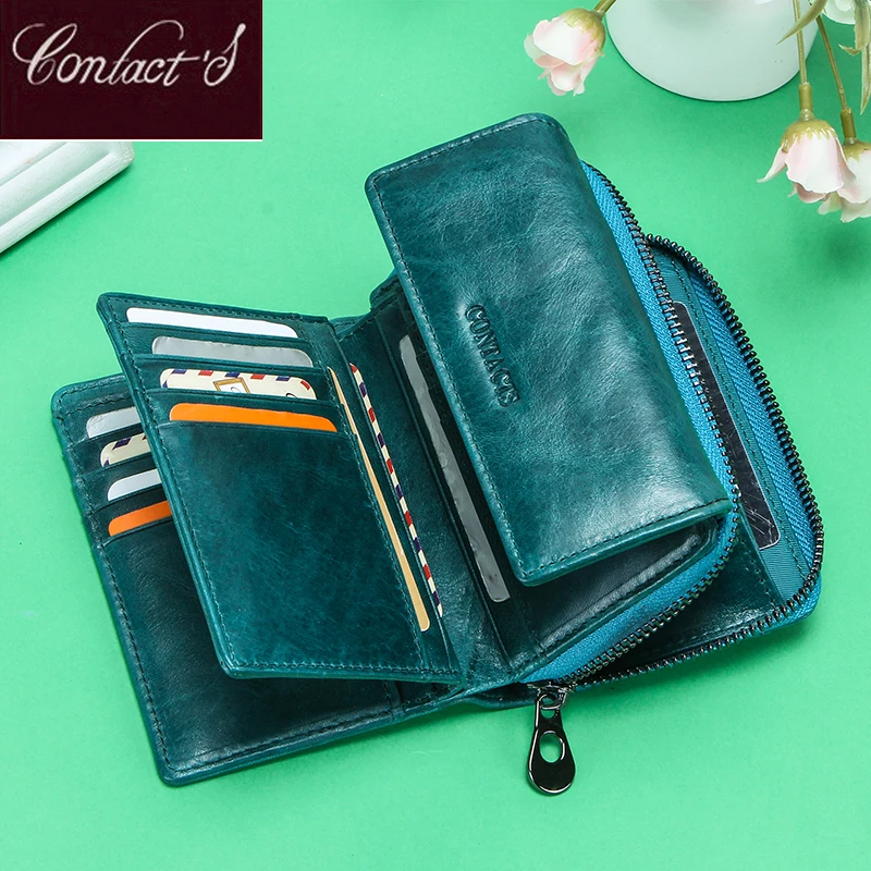 Wallet Women Card-Holder Coin Purse Clutch Contacts Female Genuine-Leather Rfid Portfel