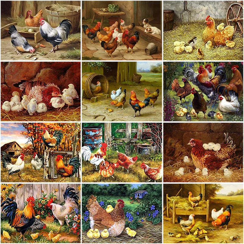 

Full Round Drill 5D DIY Diamond Painting Animal Chicken Farm Scenery Diamond Embroidery Cross Stitch Handmade Gift Home Decor