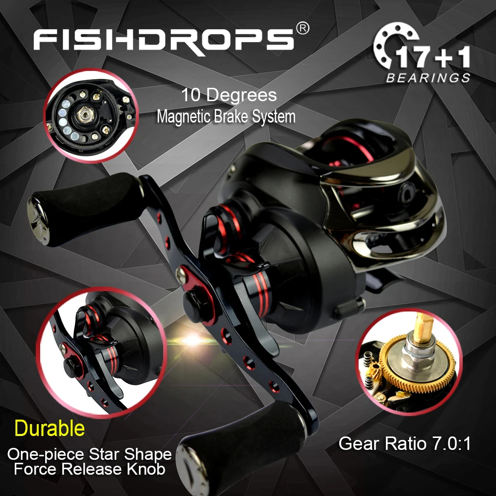 

Hot New FISHDROPS Baitcasting Reel 18 Ball Bearings Carp Fishing Bass Fishing Left/ Right Hand 7.0:1 Bait Casting Pesca de carr