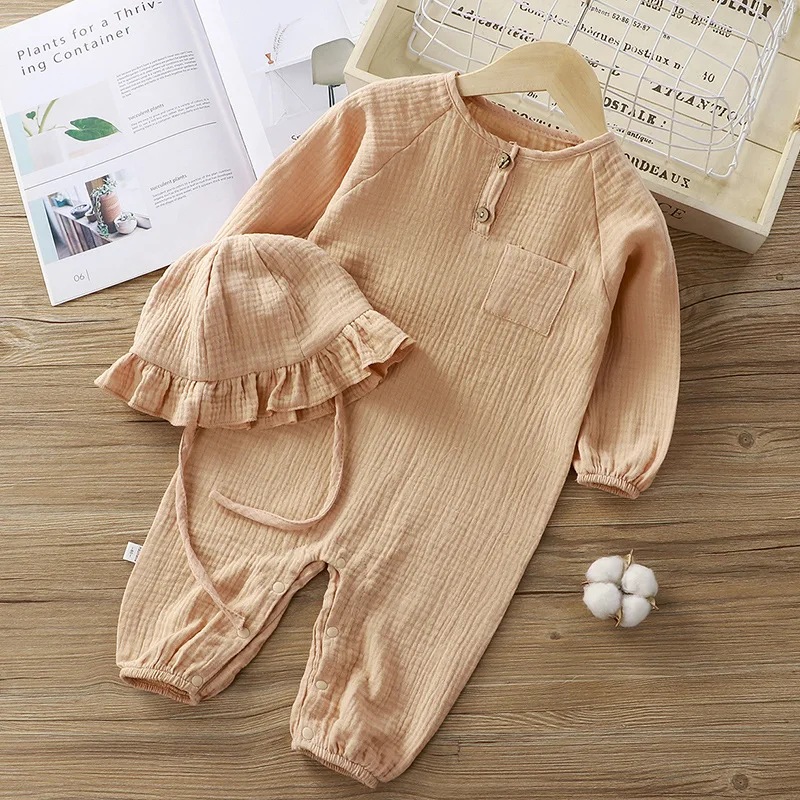 baby bodysuit dress Baby Boys Girls Clothes Newborn Romper + Hats Spring and Autumn Jumpsuit Infant Cotton Long Sle Warm Baby Bodysuits  Baby Rompers