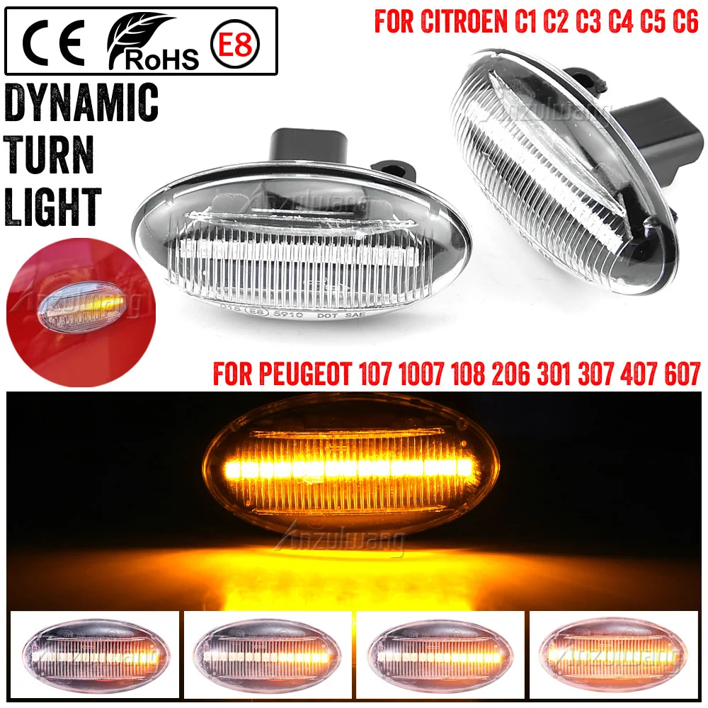2pcs Dynamic Led Turn Signal Side Marker Light For Peugeot 307 206 207 407 107 607 Sequential Blinker Citroen C1 C2 C3 | Автомобили и