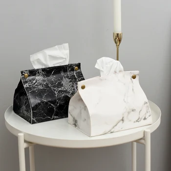 

Marble Pattern Tissue Box Pu Leather Home Car Napkin Paper Container Paper Towel Napkin Case Pouch Home Decor—White