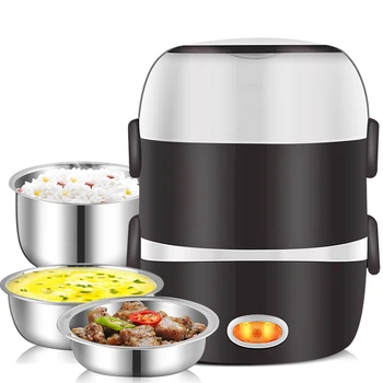 

Mini Electric Rice Cooker Stainless Steel 2/3 Layers Steamer Portable Meal Thermal Heating Lunch Box Food Container Warmer