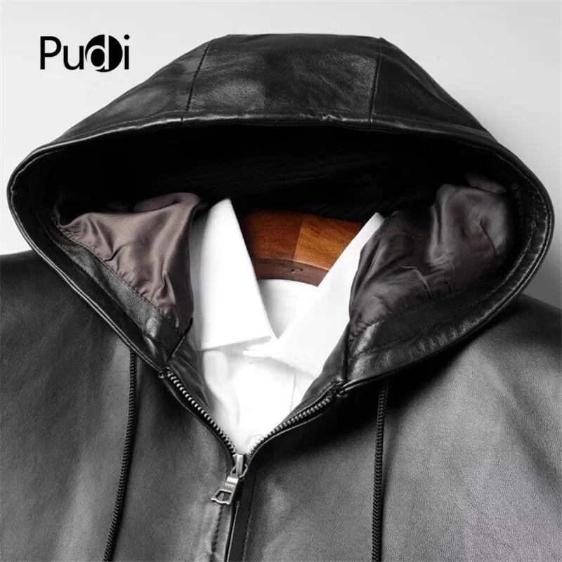 Pudi MT919 новые модные мужские куртки и пальто короткие с капюшоном настоящие жакеты из овечьей кожи Верхняя одежда из натуральной кожи