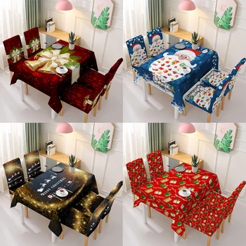 

Christmas Lovely Santa Dining Tablecloth/Chair Cover Delicate Furniture Protective Mat for Dining Room Holiday Party Decoration