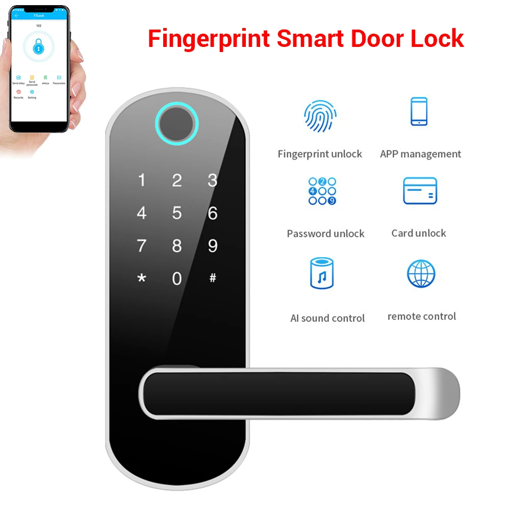 

Bluetooth Fingerprint Lock Smart Card Digital Code Electronic Door Lock Home Security Mortise Lock Remote Control
