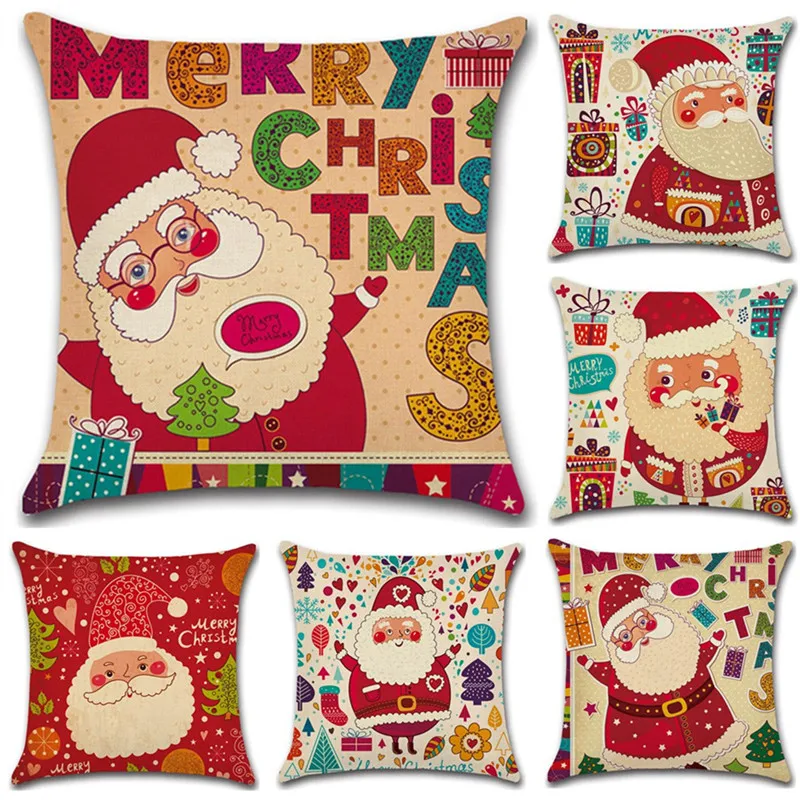 

1Pc Christmas Decoration Linen Pillowcase Santa Claus Elk Cotton Pillow Cover New Year Sofa Decor Christmas Decorations For Home