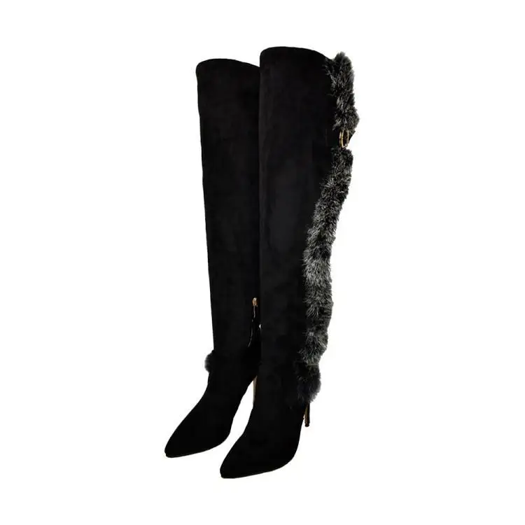 Botines Mujer/ г. Высокие сапоги женские ботфорты из нубука на очень высоком каблуке(8 см), черные женские зимние сапоги с острым носком без шнуровки - Цвет: Черный