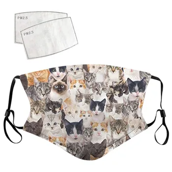 

Cats Animal Trendy Mouth Face Mask with 2 Filters Windbreak Dustproof Earloop Seamless Cover Keep Mouth Muffle For Adult #GM