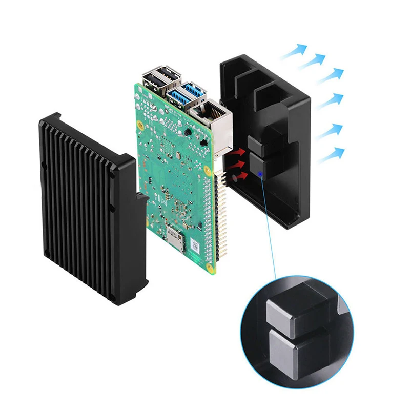 Черный/темно серый металлический чехол корпус с радиаторами для Raspberry Pi 4B 4 Model
