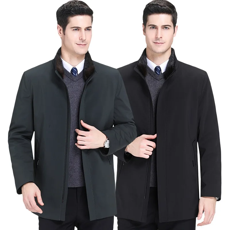 Top Grade Middle-aged MEN'S down Jacket Men's Thick Warm Mink Fur Stand Collar Business MEN'S Coat Men's Mid-length