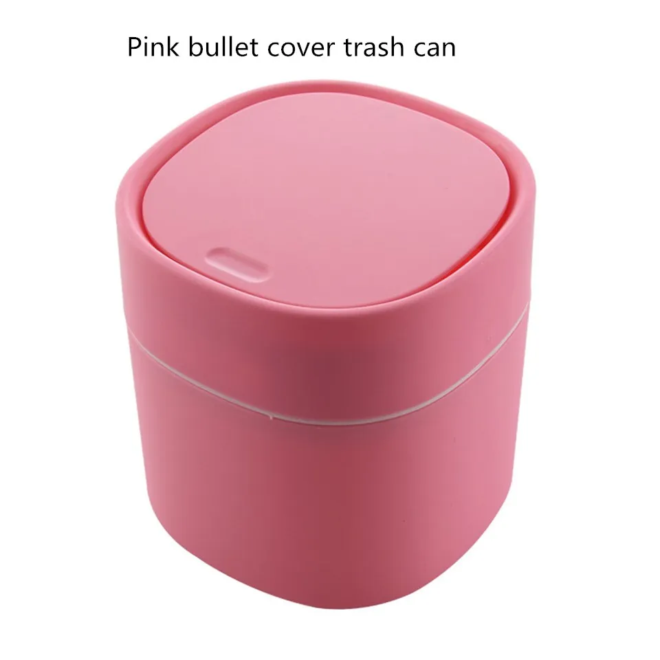 Pink Пластиковая маленькая мусорная корзина, Милая Мини мусорная корзина для закусок, Настольная корзина для дома, офиса, может для хранения, бытовые чистящие инструменты с крышкой - Цвет: Pink