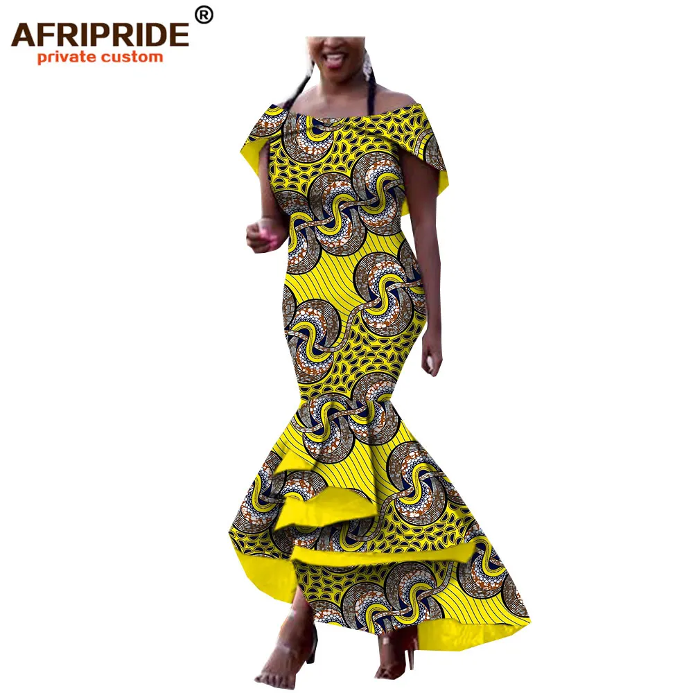 Afripride осеннее Африканское женское платье на заказ с открытыми плечами длиной до щиколотки, платье-труба, официальный стиль, чистый хлопок, A722546