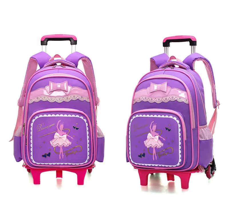 2/6 Wheels Children School Bags for Girls Trolley Backpack carton pattern rolling luggage kids detachable and orthopedic bag